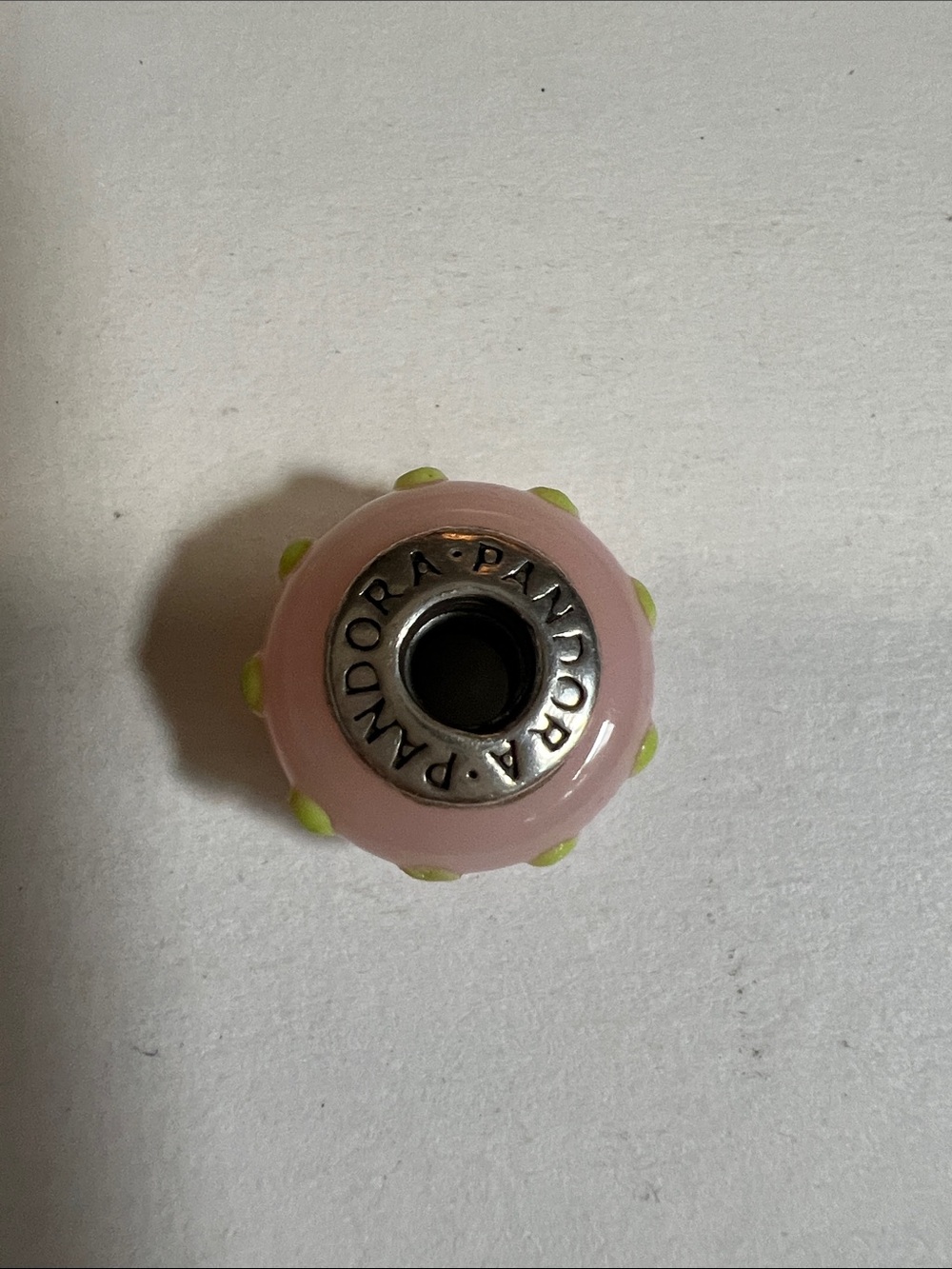 Pandora Pink Glass Charm with Lime Accents
